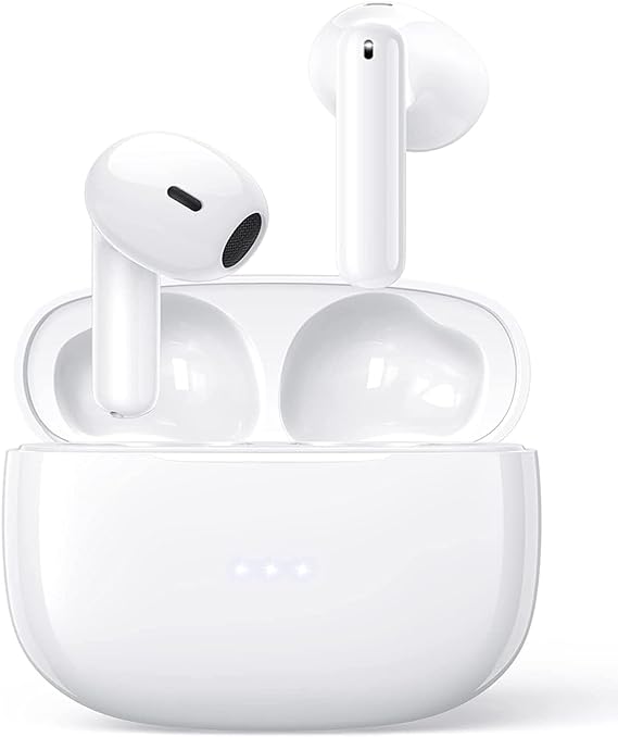 Auricolari Bluetooth 5.3 con Stereo HiFi Microfono,ENC Cancellazione Rumore,Controllo Touch,Ricarica Rápida,IPX7 Impermeabili,per iPhone,Samsung,Android-Bianco