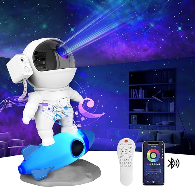 Astronauta Proiettore Stelle Soffitto, Proiettore Stelle Astronauta Intelligente, Proiettore Galaxy con Telecomando, Altoparlante Bluetooth e Timer, Astrolyte Luce Notturna Bambini