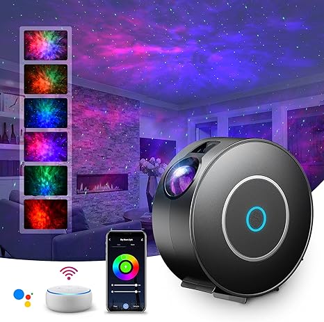 Lampada Proiettore Stelle, Smart Luce Notturna Bambini Adulti Galaxy Proiettore Lampada con Regolazione RGB/Controllo vocale/WiFi/Timer Compatibile Google Assistant (Nero)